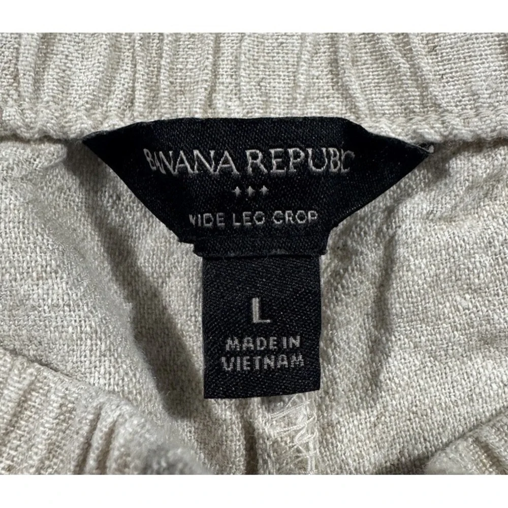 Banana Republic Wide Leg Crop Pants Womens Large Beige Linen Relaxed Fit Coastal